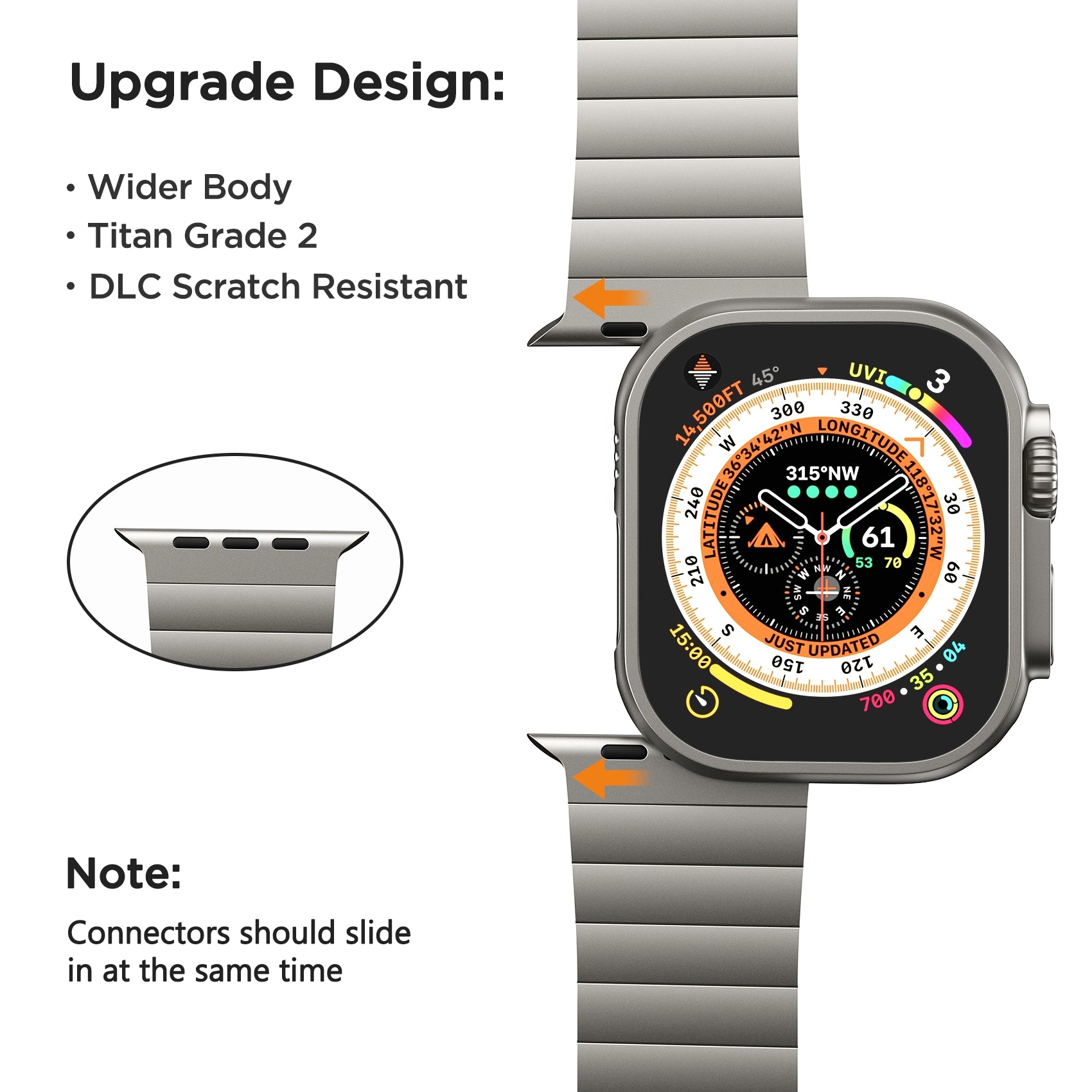 LULULOOK Band for Apple Watch Ultra, 49MM Titanium Metal Band for iWatch  [𝘿𝙇𝘾-𝙎𝙘𝙧𝙖𝙩𝙘𝙝 𝙍𝙚𝙨𝙞𝙨𝙩𝙖𝙣𝙩 𝙋𝙧𝙤𝙘𝙚𝙨𝙨]- Titanium Color  for Big Wrist