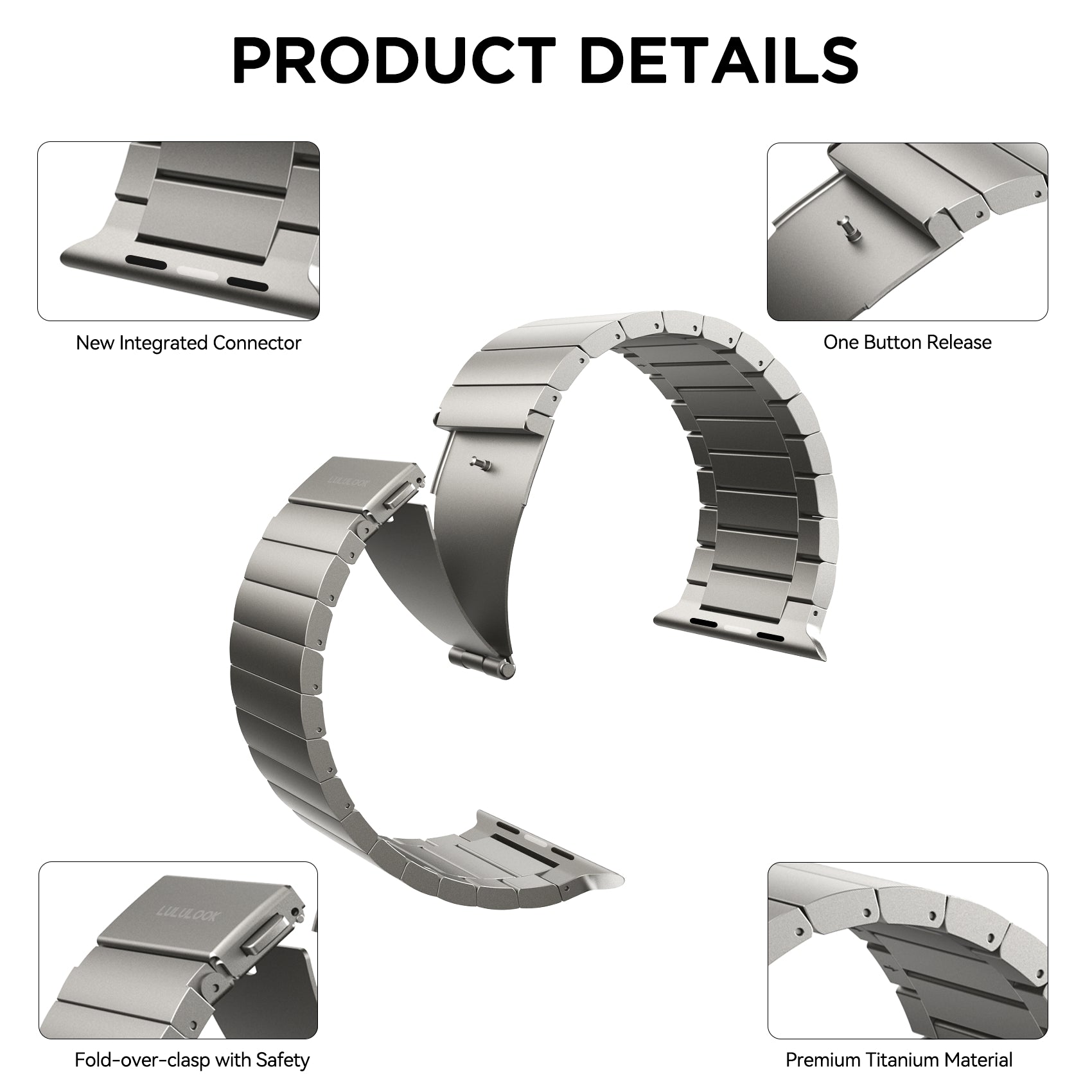 LULULOOK Link Bracelet for Apple Watch, New Titanium Color for