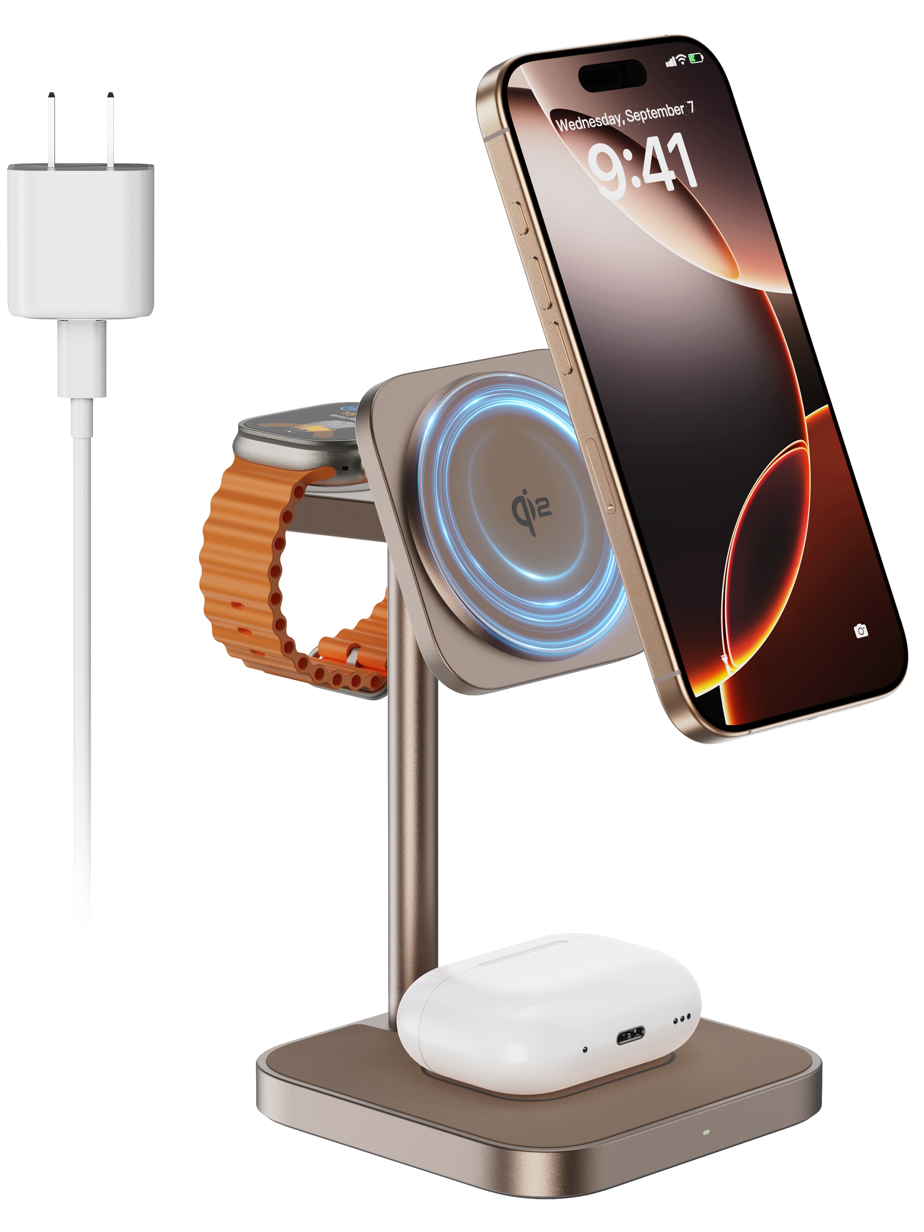 Ultra-Rise Qi2 15W 3 in 1 Wireless Charging Station