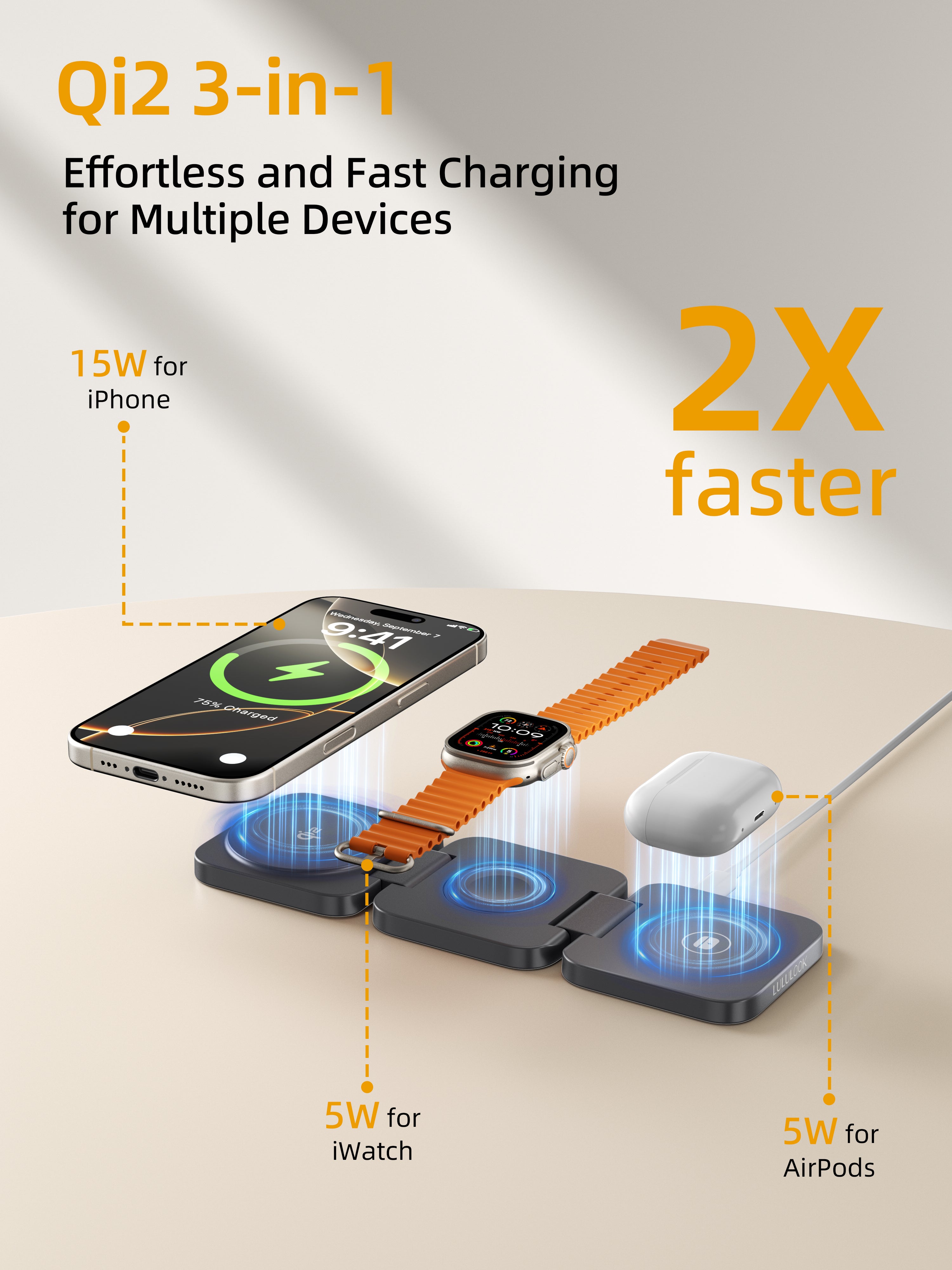 Ultra-Nano Qi2 3 in 1 Wireless Travel Charger