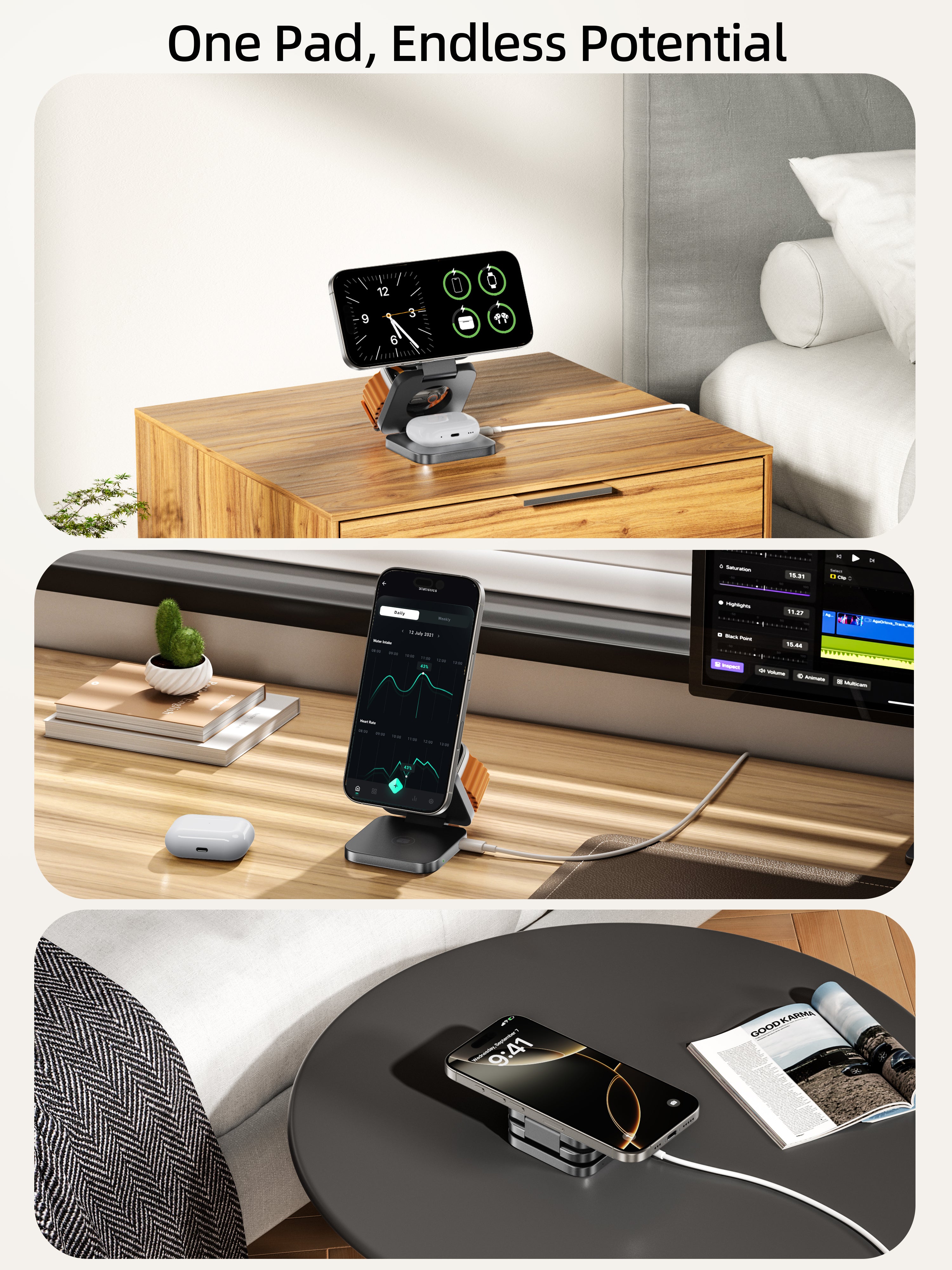 Ultra-Nano Qi2 3 in 1 Wireless Travel Charger